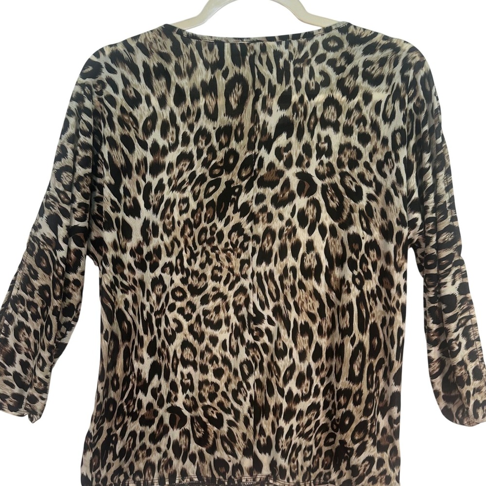 Chico's Blouse Women M size 8 Brown Leopard Print V-Neck Cold Shoulder - Picture 2 of 9